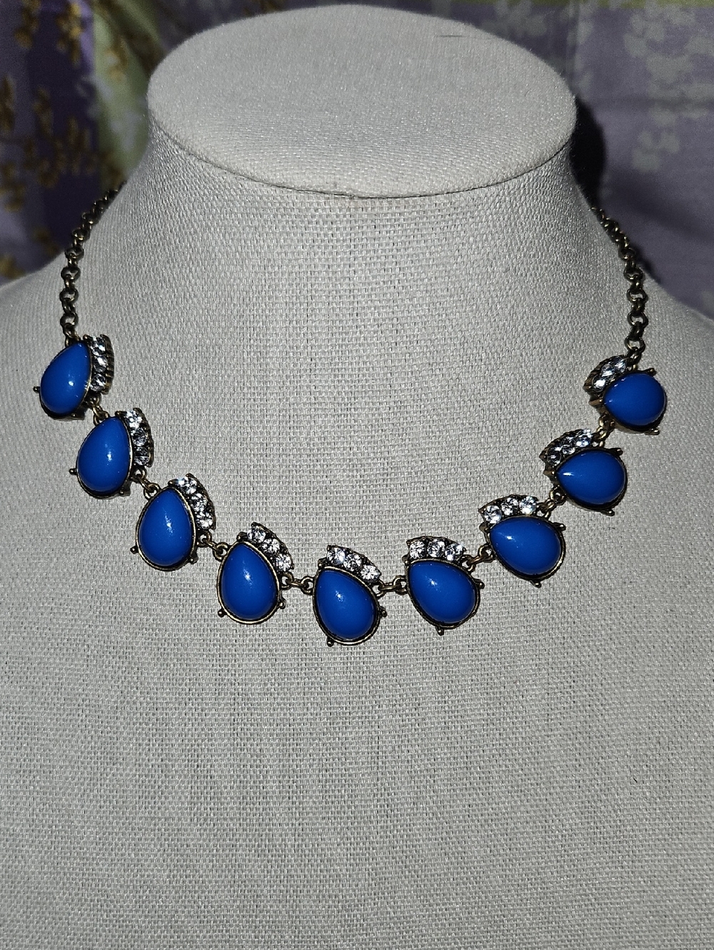 J. Crew Blue Teardrop Crystal Accent Necklace